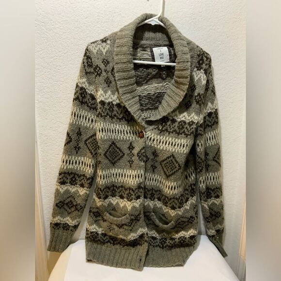 I LOVE H81  Cardigan Wool Blend Southwestern LARGE - Picture 1 of 7